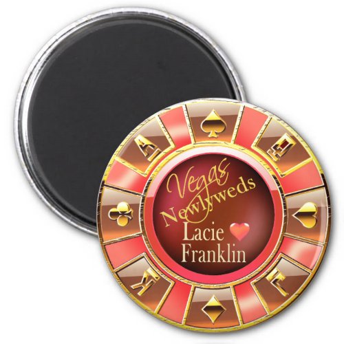 Las Vegas Deluxe Coral Peach Casino Chip Favor Magnet