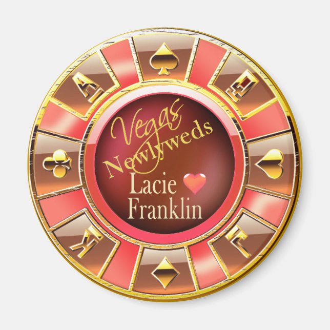 Las Vegas Deluxe Coral Peach Casino Chip Favor Magnet (Front)