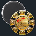 Las Vegas Deluxe Gold Casino Chip Magnet Favor<br><div class="desc">If you're Doing It In Vegas or having a Las Vegas themed wedding or reception, these black & gold casino chip magnets make the perfect wedding favors. Use the orange "Customize It" button above to add your own names. If you need help with personalization or would like this design placed...</div>
