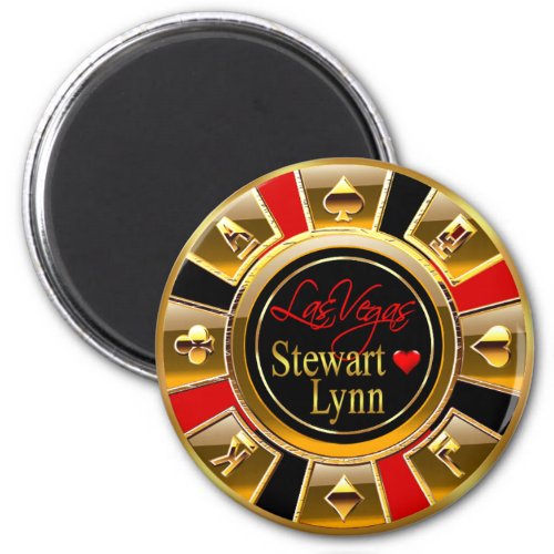 Las Vegas Deluxe Gold  Red Casino Chip Favor Magnet