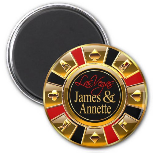 Las Vegas Deluxe Gold  Red Casino Chip Favor Magnet