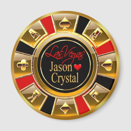 Las Vegas Deluxe Gold  Red Casino Chip Favor Magnet