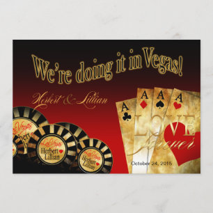 Las Vegas Deluxe Wedding   red black gold Invitation