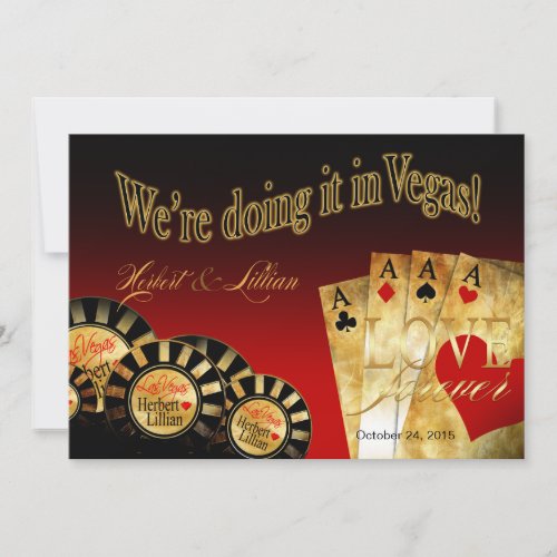 Las Vegas Deluxe Wedding  red black gold Invitation