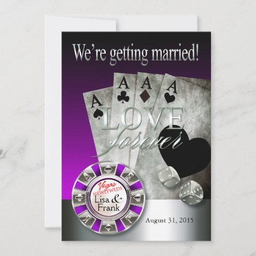 Las Vegas Deluxe Wedding  silver purple Invitation