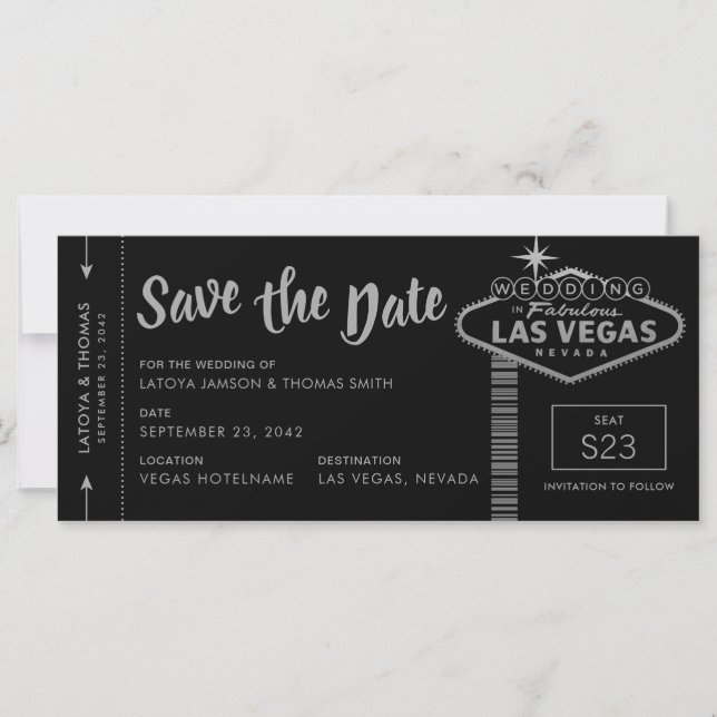 Las Vegas Destination Boarding Pass Save the Date (Front)