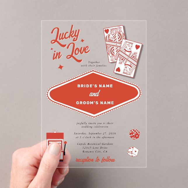 Las Vegas Destination Casino Lucky in Love Wedding Acrylic Invitations (Insitu (Handheld))
