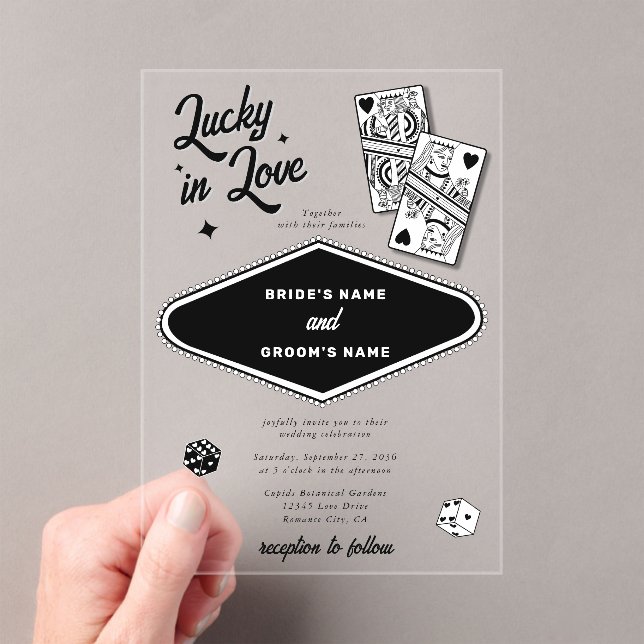 Las Vegas Destination Casino Lucky in Love Wedding Acrylic Invitations (Insitu (Handheld))