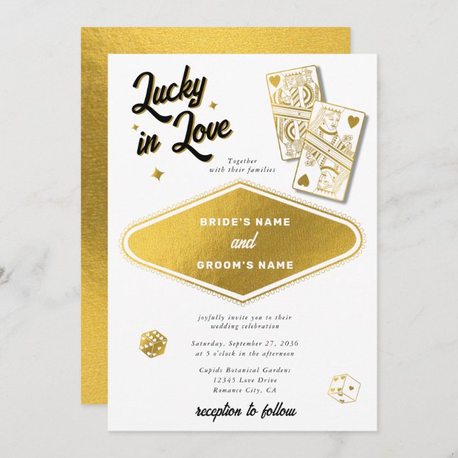 Las Vegas Destination Casino Wedding Lucky in Love Invitation (Front/Back)