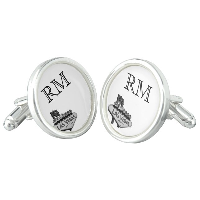 Las Vegas Destination Monogram Wedding Cufflinks (Angled)