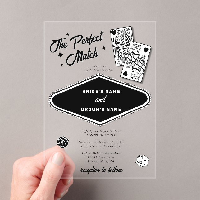 Las Vegas Destination Perfect Match Wedding Black Acrylic Invitations (Insitu (Handheld))