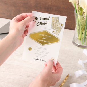 Las Vegas Destination Perfect Match Wedding Gold Vellum Invitations