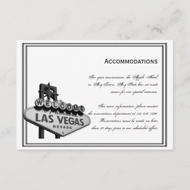 Las Vegas Destination Wedding Accomodations Enclosure Card (Front)
