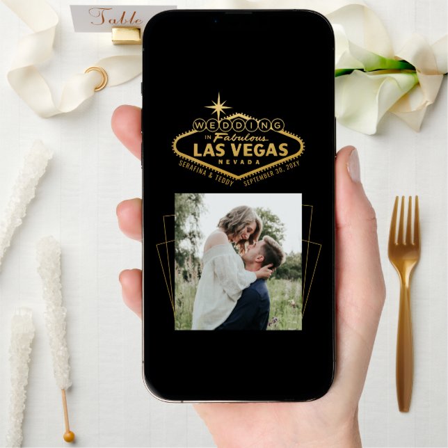 Las Vegas Destination Wedding Black Gold Photo Save The Date (Front Digital)