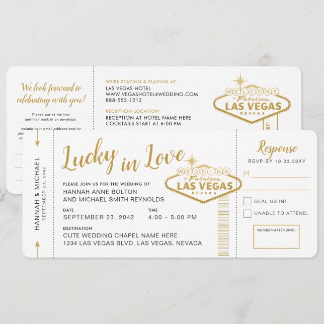 Las Vegas Destination Wedding Boarding Pass Ticket Invitation (Front/Back)