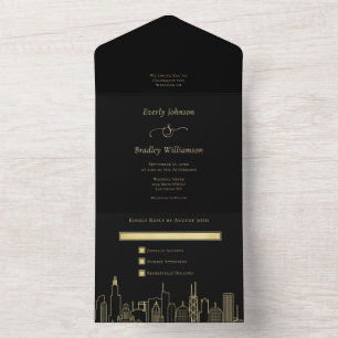 Las Vegas Destination Wedding Elegant Black Gold All In One Invitation