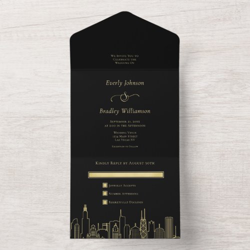 Las Vegas Destination Wedding Elegant Black Gold All In One Invitation