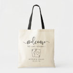 Las Vegas Destination Wedding Welcome Bag<br><div class="desc">Welcome guests to your Las Vegas wedding or elopement with these cute personalized tote bags. Design features "welcome" in modern handwritten calligraphy script, with space to personalize with your wedding location, names and date. An illustration of a pair of aces completes the design for a fun and lighthearted Vegas casino...</div>