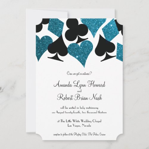 Las Vegas Destiny Malibu Blue Glitter Wedding Invitation