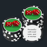 Las Vegas Dice Poker Chips<br><div class="desc">* Green background with red Las Vegas Dice - a real Gamblers Delight ! * Nice as a parting gift, wedding reception gifts or Las Vegas personalized Wedding gift for your wedding crew. * Poker chips have nine color options. * Change background color to color of your choice. * Choose...</div>