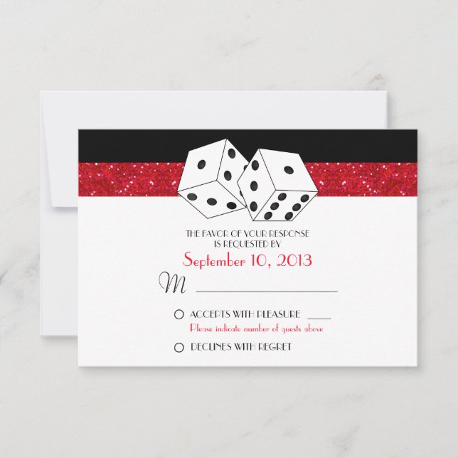Las Vegas Dice Theme RSVP Ruby Red Faux Glitter Card (Front)