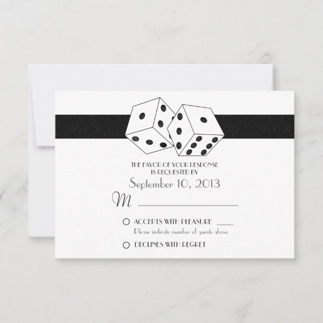 Las Vegas Dice Theme RSVP White and Black Card (Front)