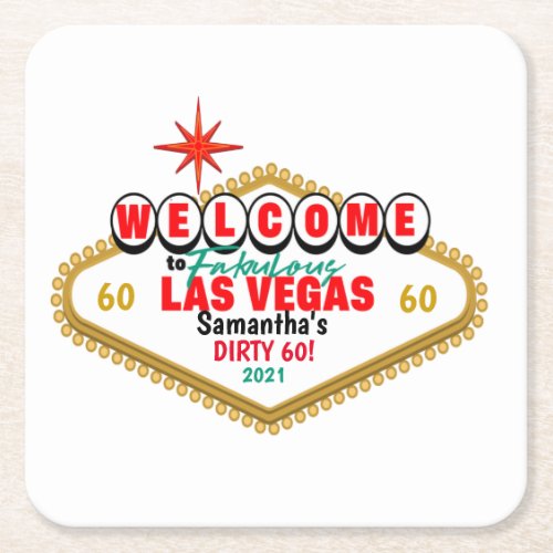Las Vegas Dirty Birthday Party Custom Matching Square Paper Coaster