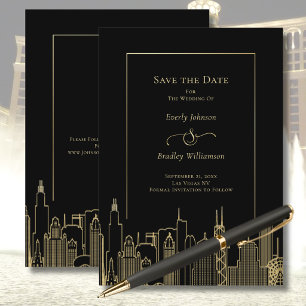 Las Vegas Elegant Gold Black Classy Save the Date Invitation