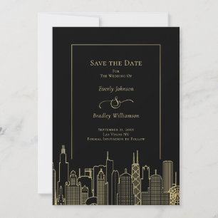  Las Vegas Elegant Gold Black Classy Save the Date Invitation