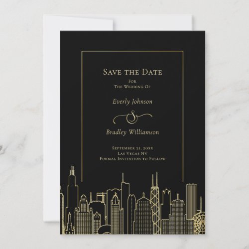 Las Vegas Elegant Gold Black Classy Save the Date Invitation