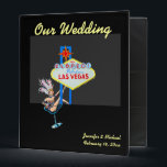 Las Vegas Eloped 3 Ring Binder<br><div class="desc">A photo album for couples who elope to Las Vegas to get married. This wedding album or memory book has a design combining a personalized marriage anouncement on the famous welcome sign on The Strip with fun retro style showgirl art.</div>