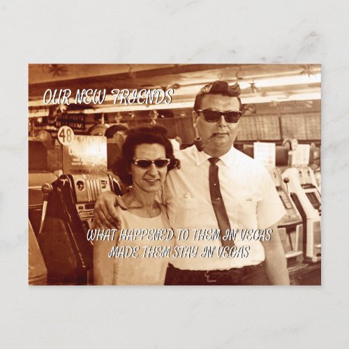 LAS VEGAS FUNNY 1960S COUPLE CRAZY HAIR MAN NERD HOLIDAY POSTCARD