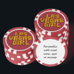 Las Vegas Girl  Poker Chips<br><div class="desc">* Crap table background with neon Lights 'Las Vegas Girl' - a real Gamblers Delight ! * Nice as a parting gift, wedding reception gifts or Las Vegas personalized Wedding gift for your wedding crew. * Poker chips have nine color options. * Change the background color (black) to a color...</div>