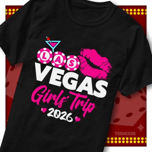 Las Vegas Girls Trip 2026 Pink Lips Casino Party T-Shirt