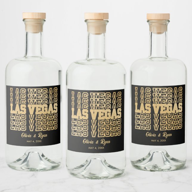 Las Vegas Glam Wedding Personalized Gold & Black Liquor Bottle Label (Bottles)