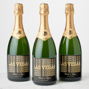 Las Vegas Glam Wedding Personalized Gold & Black Sparkling Wine Label