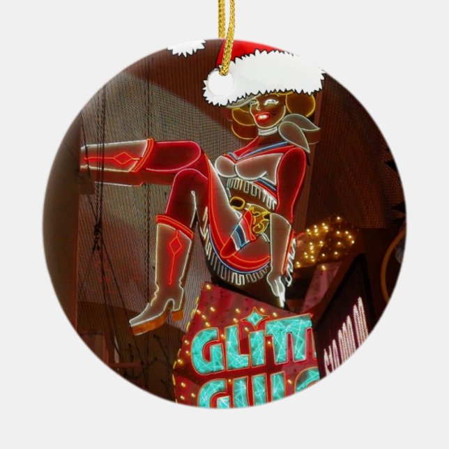 Las Vegas Glitter Gulch Christmas Ceramic Ornament (Front)