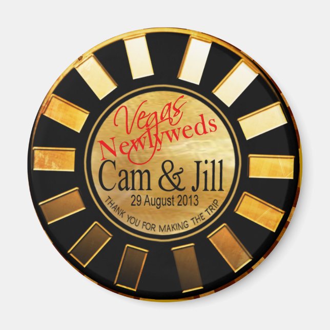 Las Vegas Gold Black Retro Casino Chip Favor Magnet (Front)