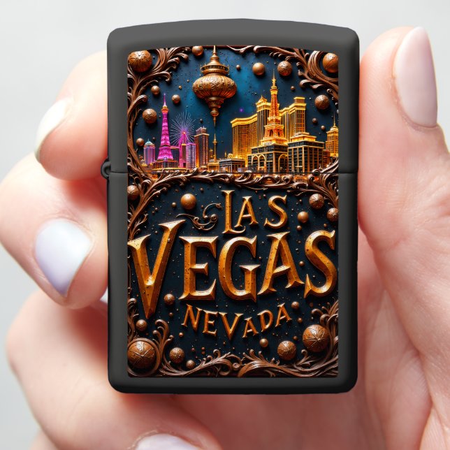Las Vegas Gold Lantern Skyline Zippo Lighter (In Hand)