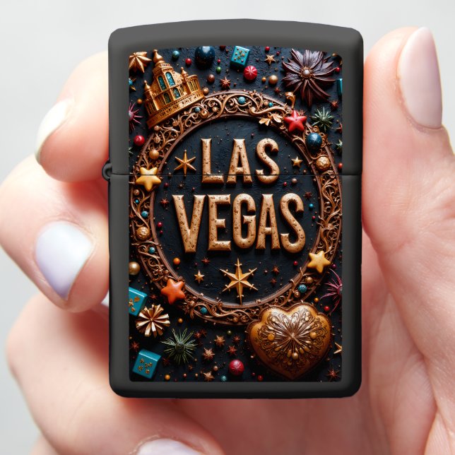 Las Vegas Gold Ornate Casino Zippo Lighter (In Hand)