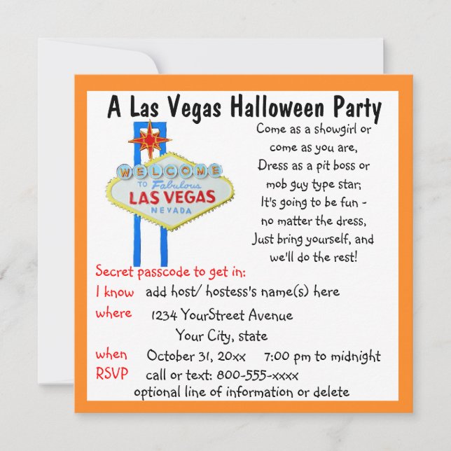 Las Vegas Halloween Costume Party Invitation (Front)