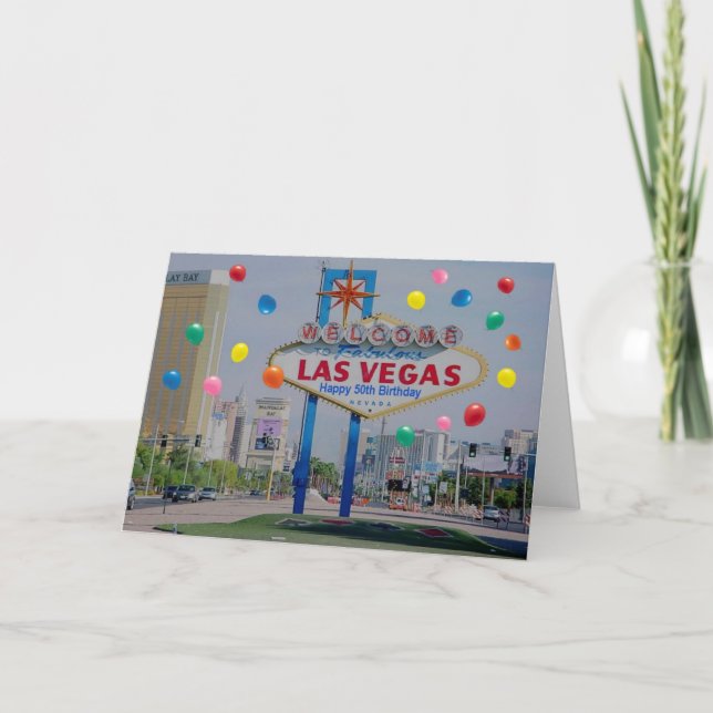 Las Vegas Happy 50th Birthday Card  in Blue (Front)