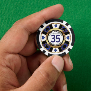 Las Vegas Happy Birthday in  Dark Blue Poker Chip
