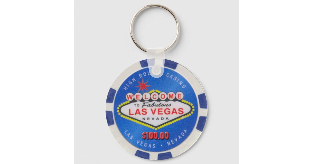 Blue Las Vegas Welcome Sign Poker Chip Keychain