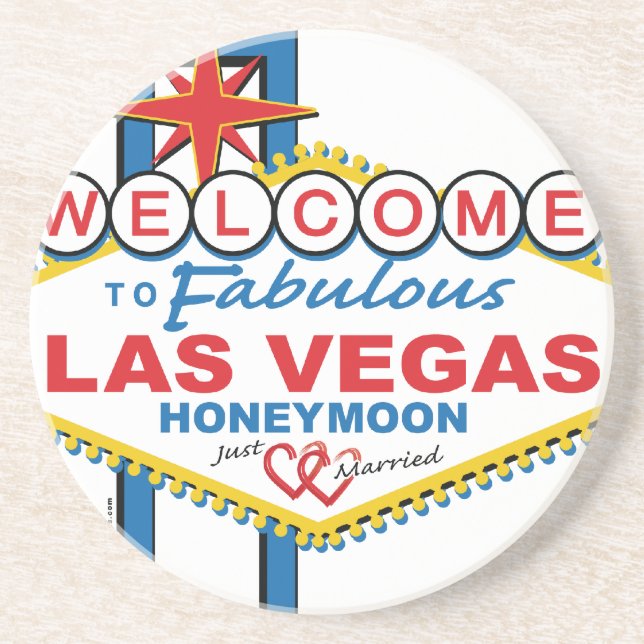 Las Vegas Honeymoon retro Sandstone Coaster (Front)