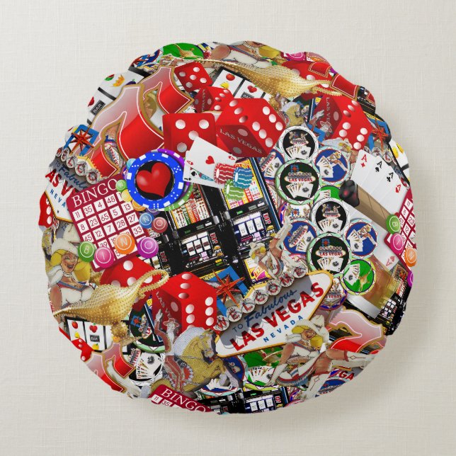 Las Vegas Icons ~ Gamblers Delight Round Pillow (Front)