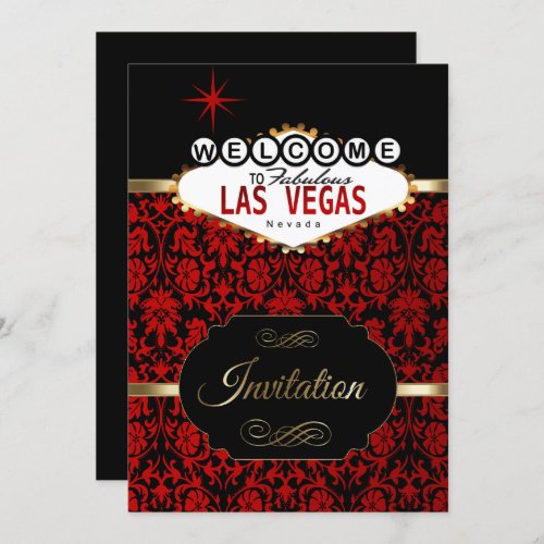 Las Vegas in Red Damask  Party Invitation