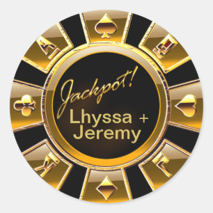 Las Vegas Jackpot Casino Chip black/gold Classic Round Sticker