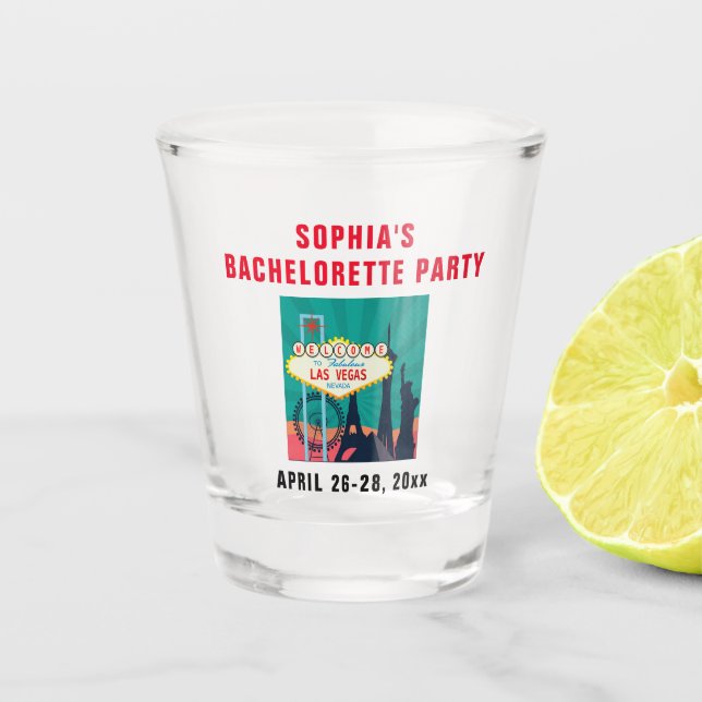 Las Vegas Landmark Bachelorette Party Trip Favor Shot Glass (Front)
