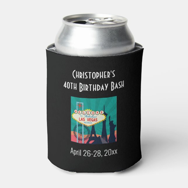 Las Vegas Landmark Birthday Party Trip Favor Can Cooler (Can Front)